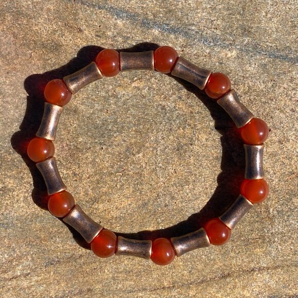 Wanderer and Gatherer Bracelet - Carnelian and Bamboo Brass Beads - Picture 5 of 5